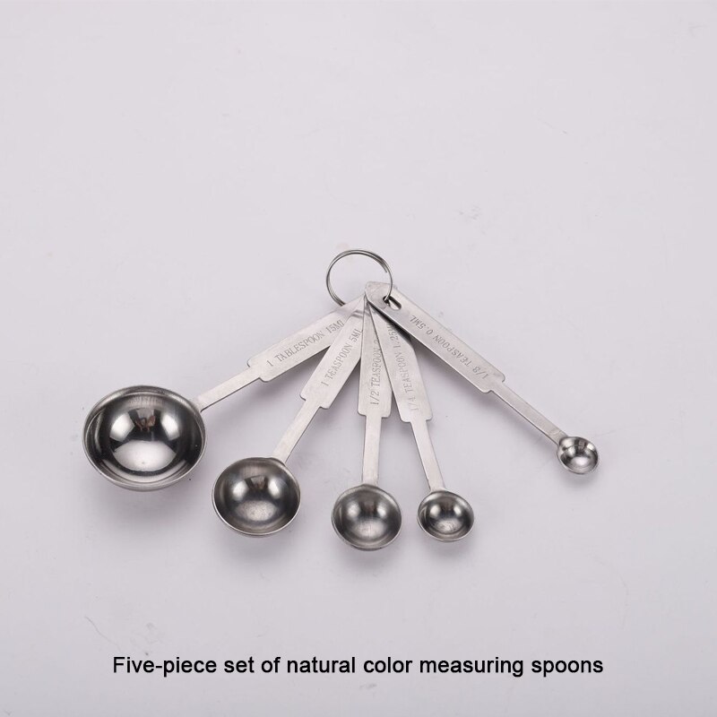 304 stainless steel kitchen measuring tool five-piece modern rose gold baking stainless steel measuring cup measuring spoon set: G