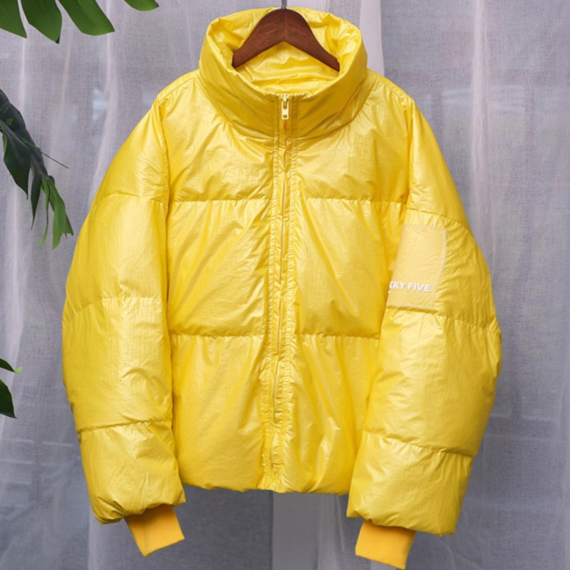 Dam ljus vattentät jacka parka vinter vindtät varm kvinnlig jacka vadderade dun bomull parkas dam kappa: Gul / L