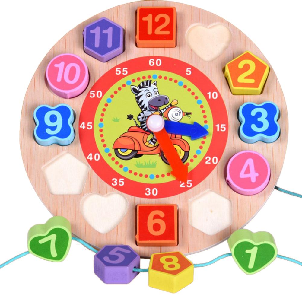 Reloj geometría Puzzle patrón de dibujos animados de madera roscado reloj Digital forma geométrica juguete de iluminación y educación temprana
