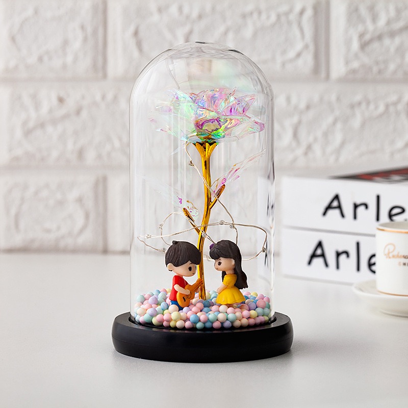 directe Galaxy Rose clignotant fleurs en flacon verre dôme pour saint valentin anniversaire décoration de mariage