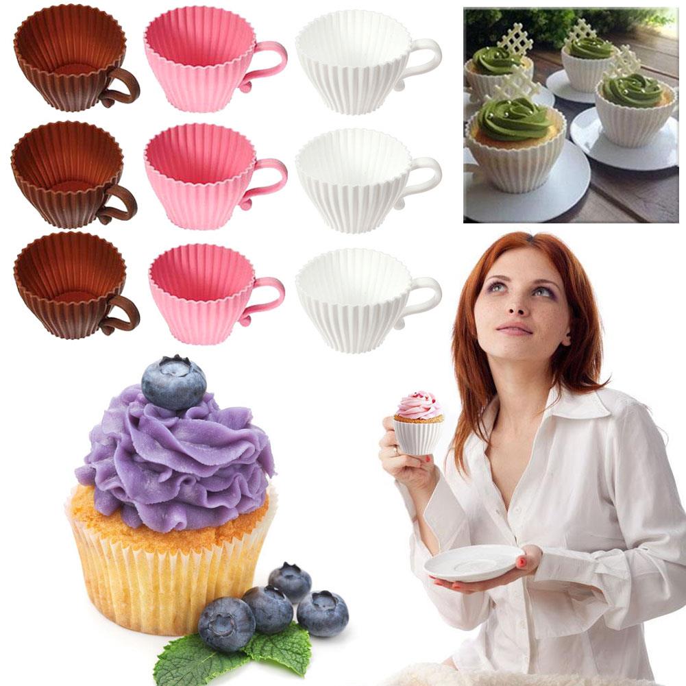 Witte siliconen cupcakevormpjes muffinbakvorm cake theeschoteltje theekopje mal