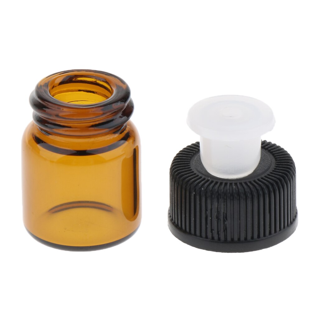 100 Stuks 1Ml 2Ml 3Ml Amber Glazen Flesjes, mini Etherische Olie Flessen Met Opening Verloopstuk & Zwart Plastic Cap Контейнер