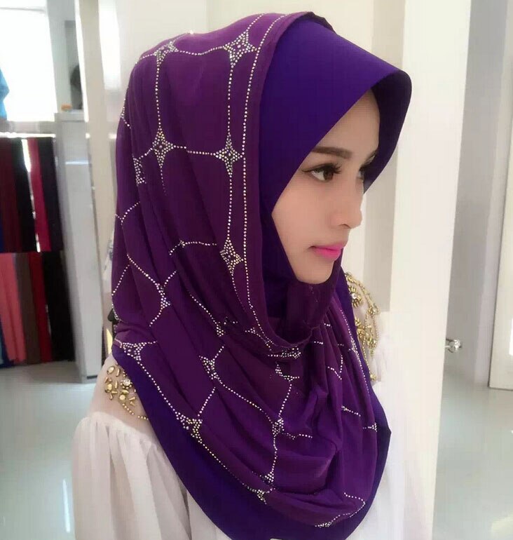 Muslim Scarf Middle East Austria drill Sets of head Female summer Scarf Hui Ethnic style Hijab #8139R0: Purple