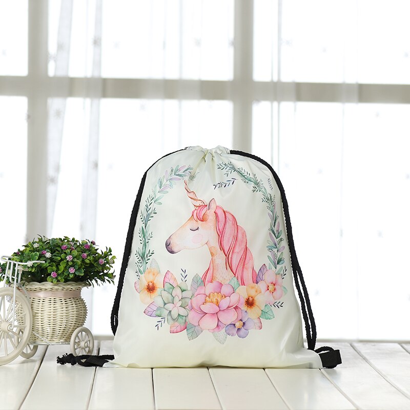 Koord Rugzak mode Vrouwen 3D afdrukken reizen knapzak mannen Casual tassen unisex vrouwen schouder trekkoord Eenhoorn tas: KS4-4-1