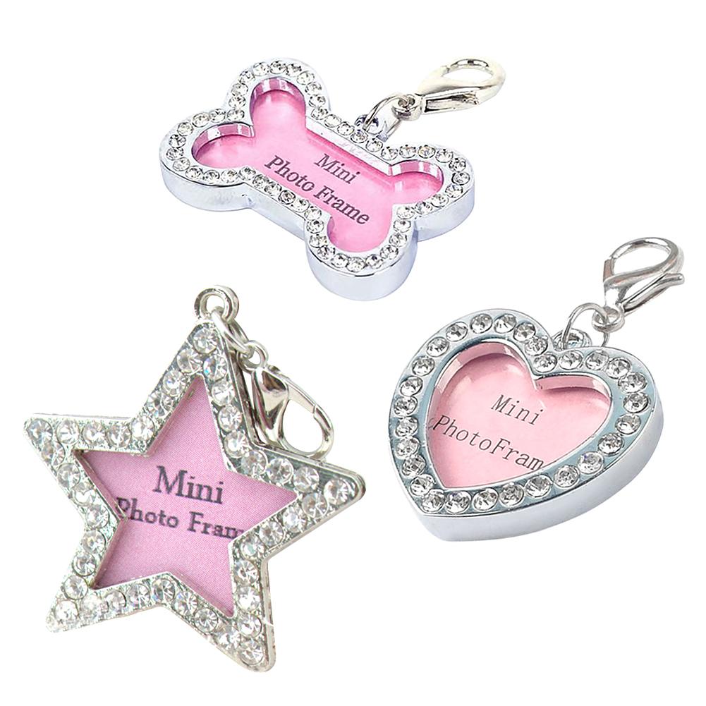 Kæledyr hund id tag mini sød navn adresse vedhæng gør-det-selv rhinestone hund hvalp anti-tabt kort zink legering tag kæledyr halsbånd forsyninger