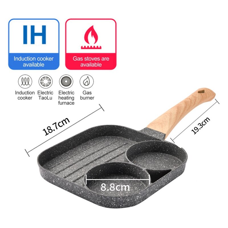 Maifan Non-stick Pannenkoek Pan, Twee Hole Steen, Drie In Een, Voor Vlees, Burger, ei, Burger, Met Houten Handvat