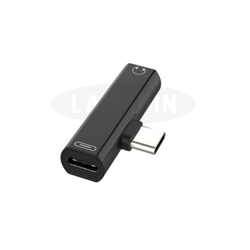 2 in 1 Mini Type C naar Aux Adapter Type C naar Type C Type-C naar 3.5mm Jack oortelefoon Kabel Usb C Aux Opladen Adapter Voor Huawei Sams: 1PC Black