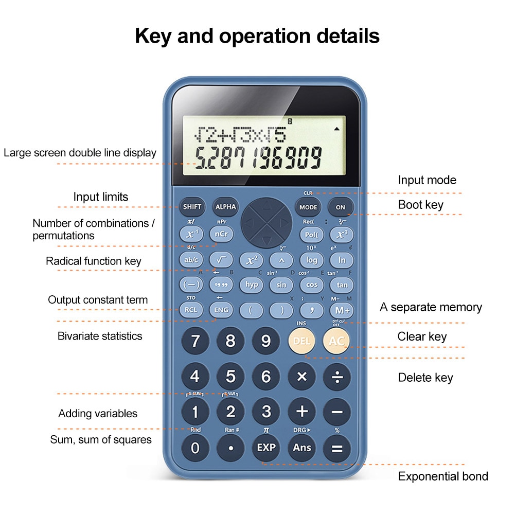 12 Digits Study Scientific Calculator Two Line Display Battery Powered Multifunctional Handheld 240 KindS Computing Functions