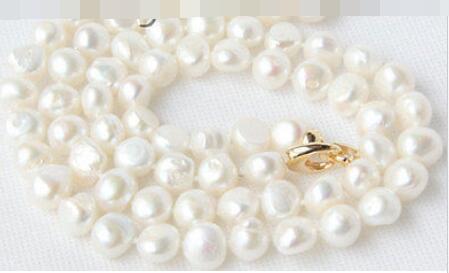 luster baroque 32" 9-10mm white freshwater pearls necklace magnet clasp j9117