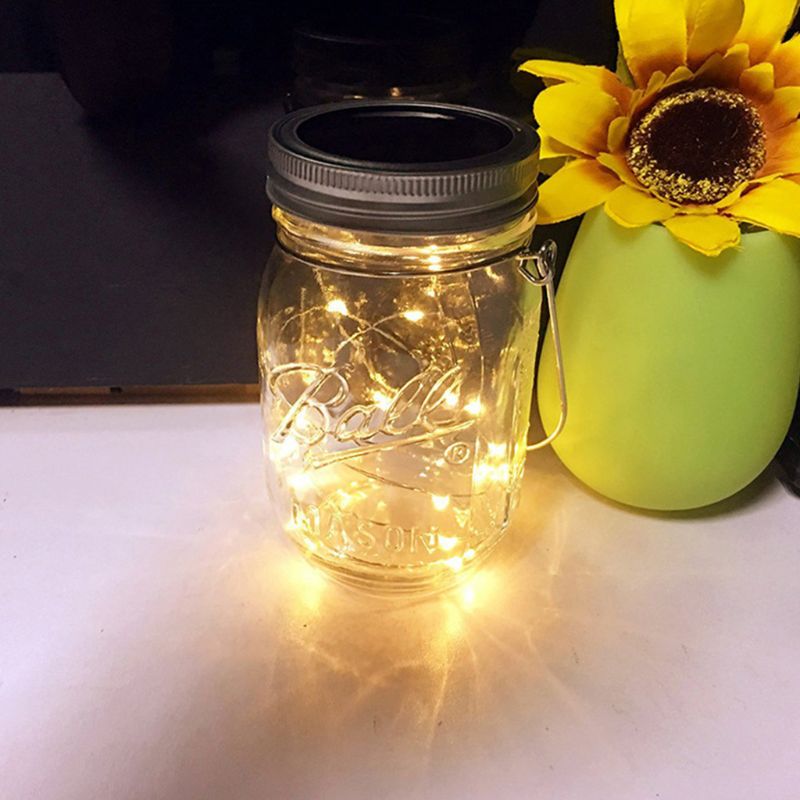 20 LED Solar Fairy Xmas Light Lamp Mason Jar 2M Warm White Lights Hanging Lantern Outdoor Patio Garden Decor T8WE