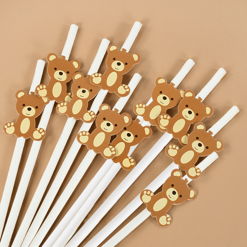 Pailles en papier ours en peluche pour enfants, ours mignon, marron, rose, poulet, paille à boire, anniversaire, fête préChristophe, fournitures de décoration, 20 pièces: Fluorescence Jaune