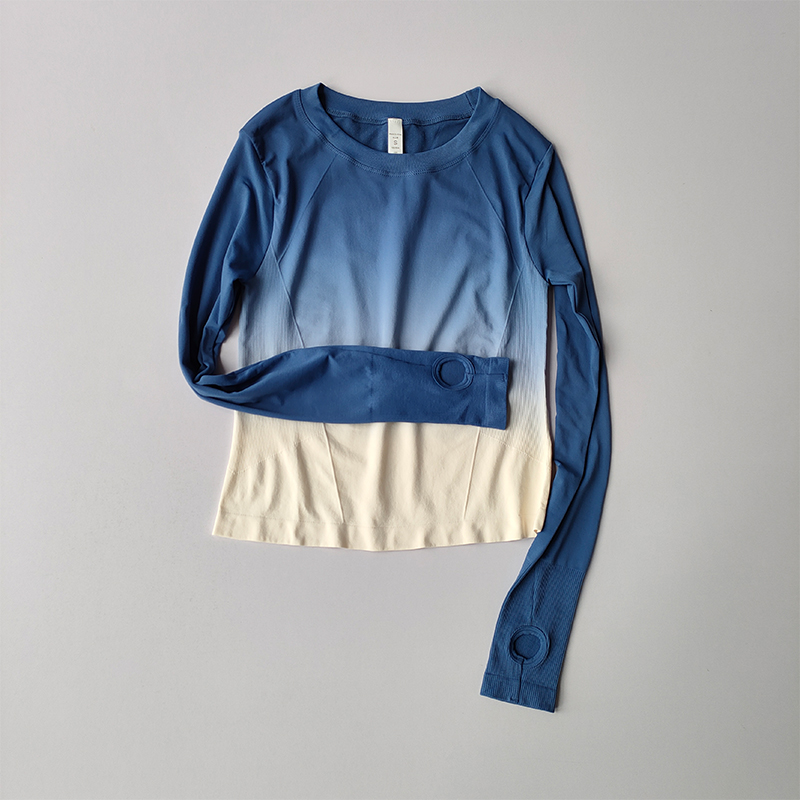 Allmähliches Schlankheits-Sport-T-Shirt, Fitness-Anzug für Damen, eng anliegend, schnell trocknend, oben, Yoga-Anzug, Ausbildung, schmale Passform, lange Ärmel: L / Beige