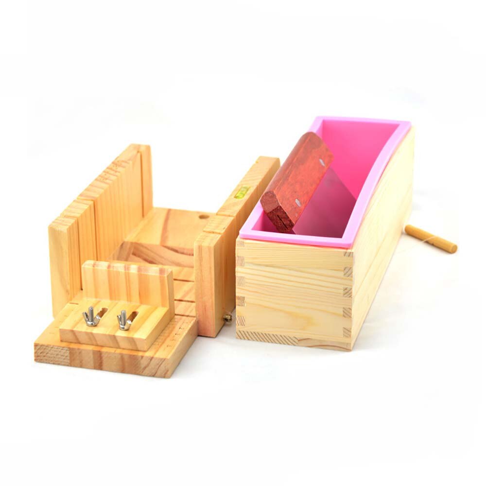 DIY Manual Soap Making Tool Set Adjustable Wooden Soap Cutter Box Stainless Steel Wax Soap Slicer Wavy Knifes Soap Making Kit: pink