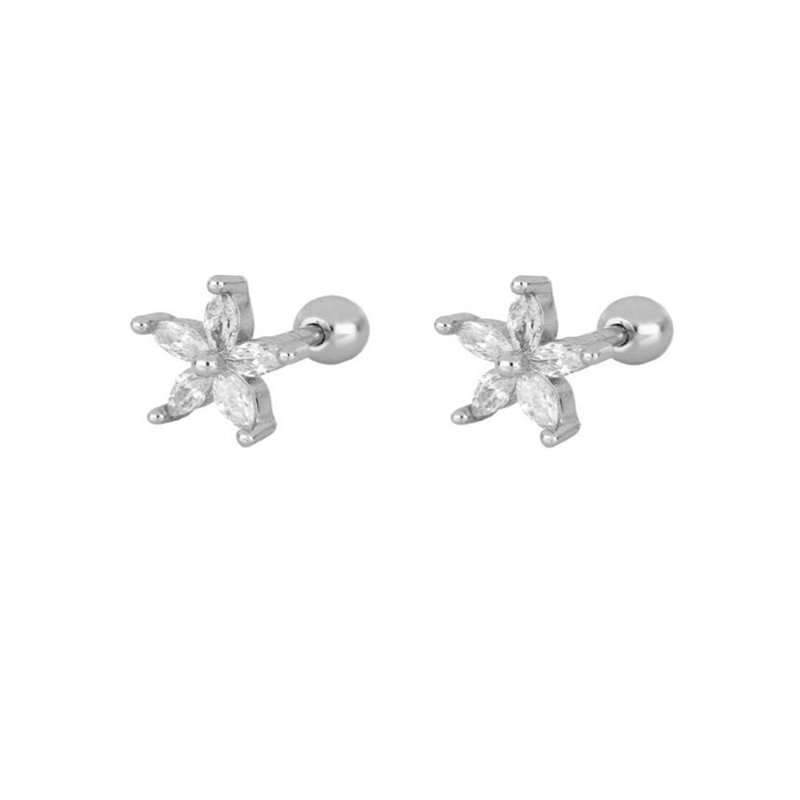 TIANDE-pendientes colgantes de cadena larga para mujer, Color dorado, Piercing de circonita, flor, joyería de 2023: Rodio plateado