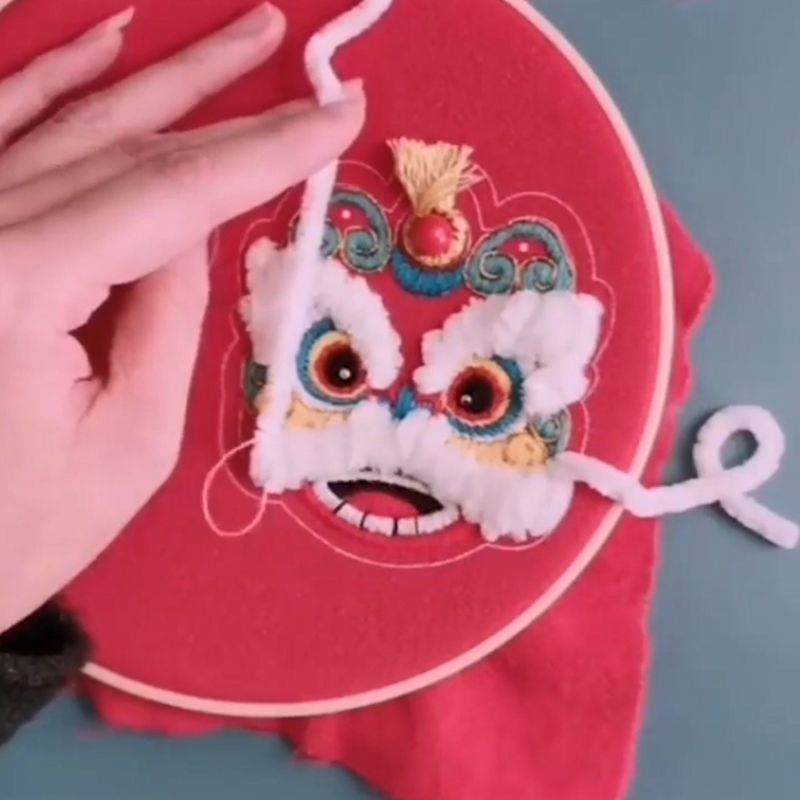 Chinese Lucky Fortune Lion DIY Embroidery Hoop Kit Handmade Sachet Material Bag