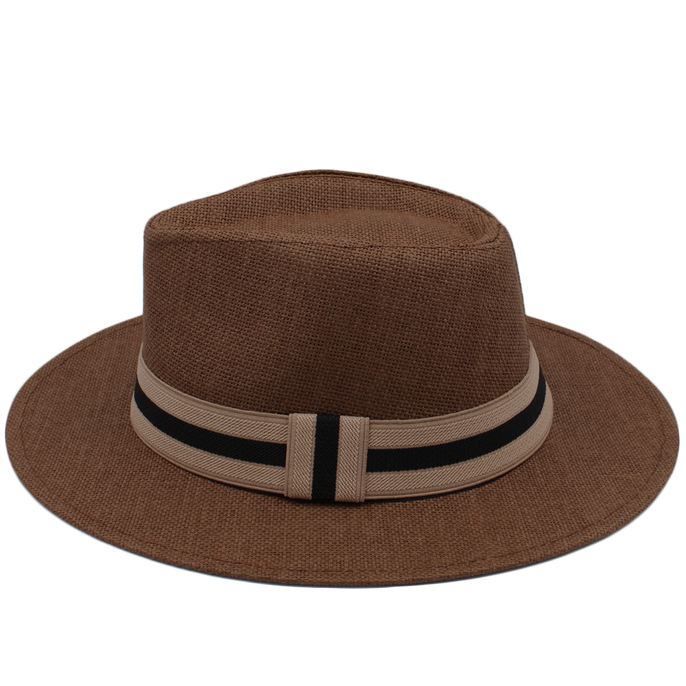 Miesten ja naisten olkihatut, kesäiset leveälieriset rusettipantahatut, fedora-aurinkohatut, trilby-lippikset, ulkokäyttöön, rantaan, matkakäyttöön, koko  us 7 , 1/4 uk, l: Ruskea