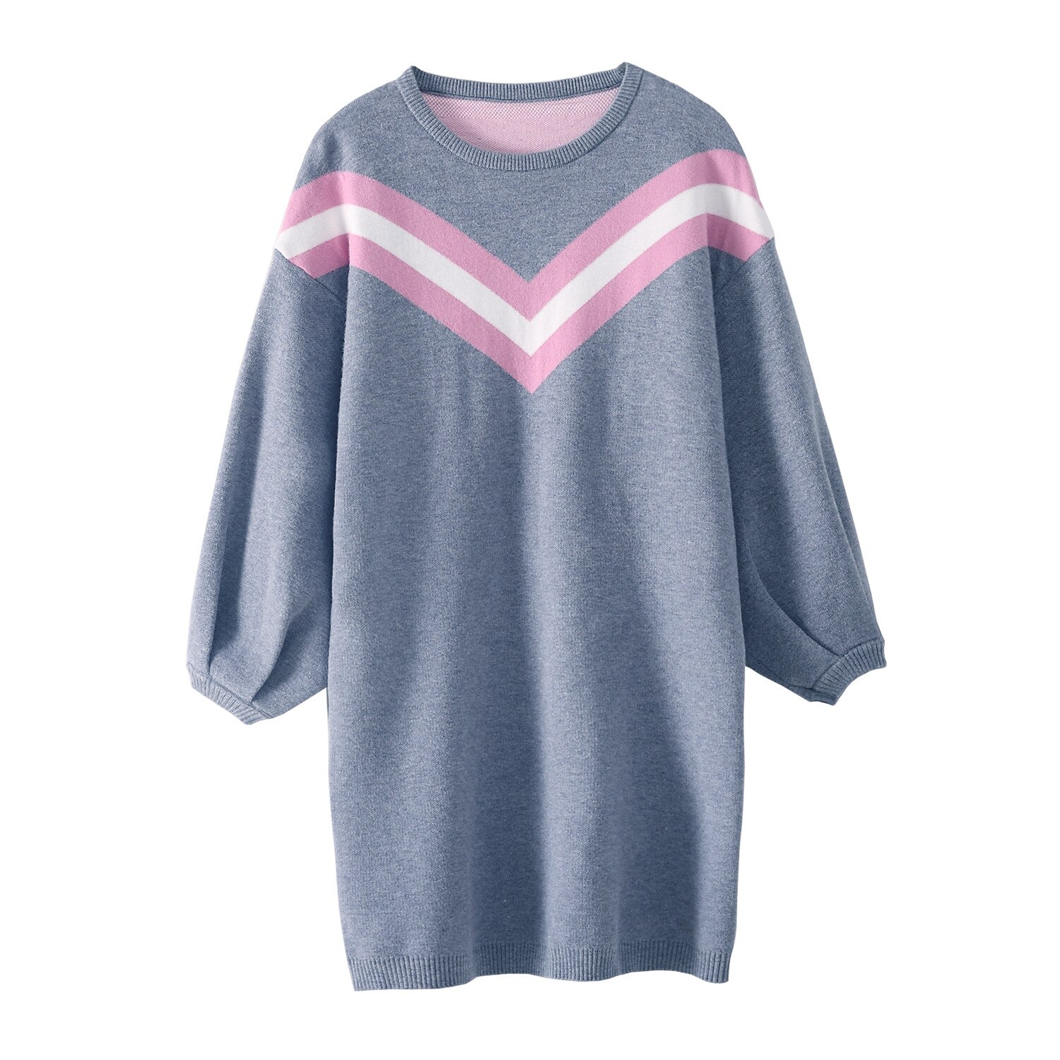 Barsel kvinder hætteløse o-hals lange pufærmer bluser moms loose fit bogstaver strikke pullover mellemlange sweatere