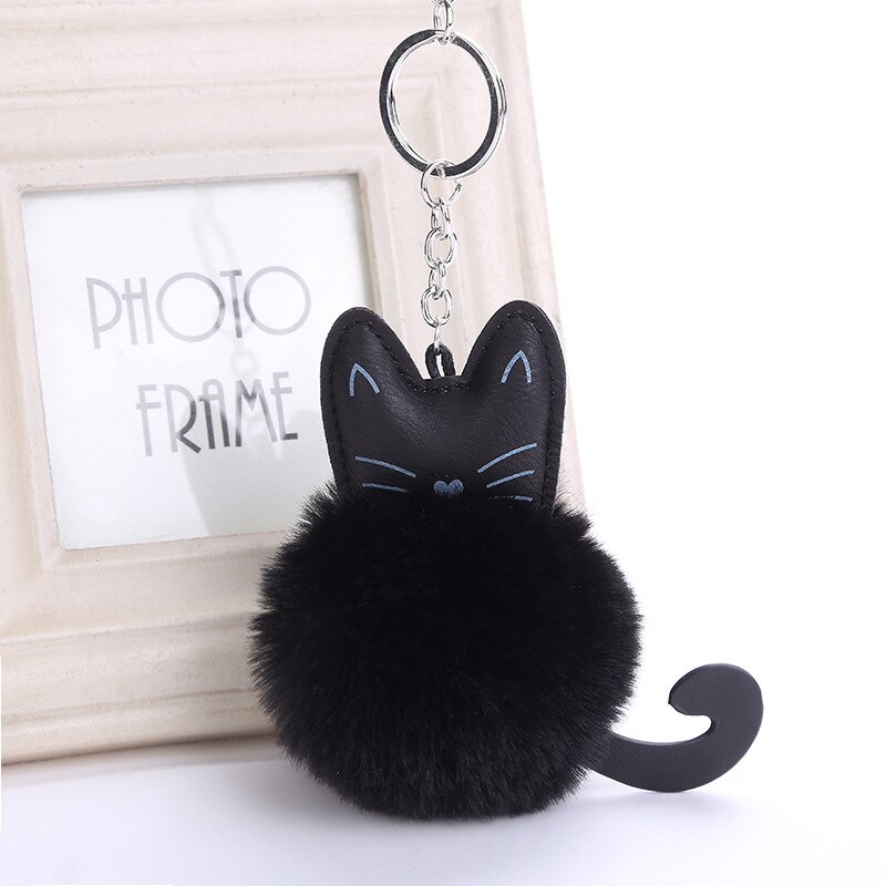 LLavero de Bola de Pelo de gato, pompón suave, Bola de Pelo de Animal, llavero de coche, bolso y accesorios para coche, llavero de para mamá: 03