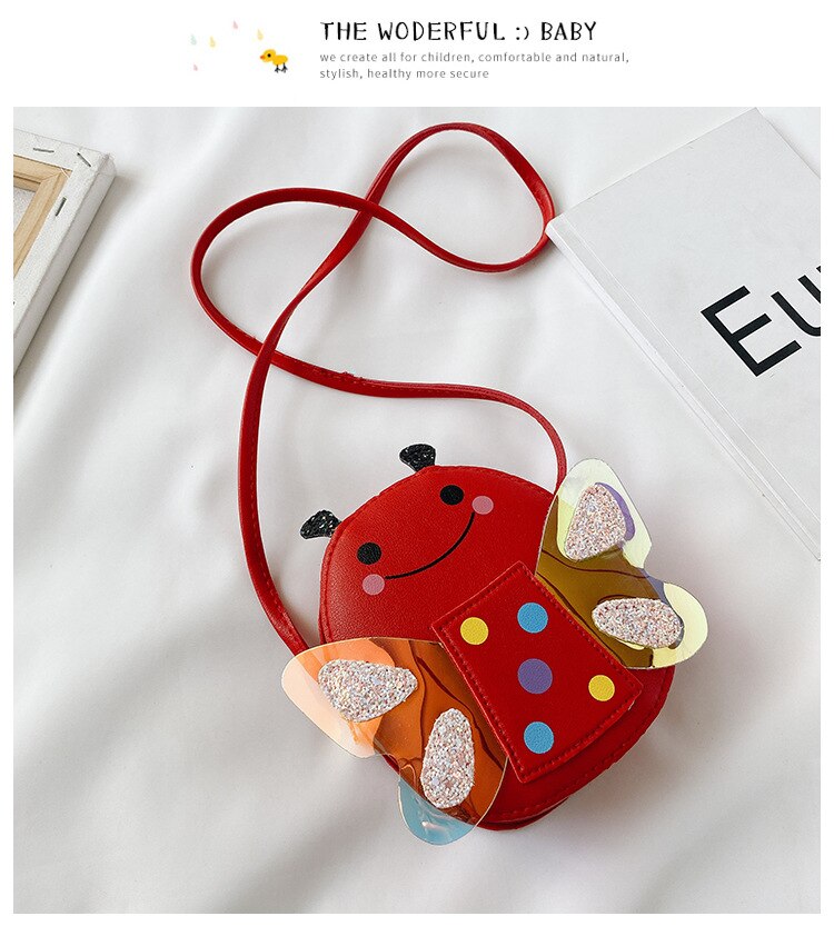 Cute Children Cartoon Bee Shoulder Bag Girl Handbag Kids Long Strap Sequin Mini Bag Baby Zipper Crossbody: Red