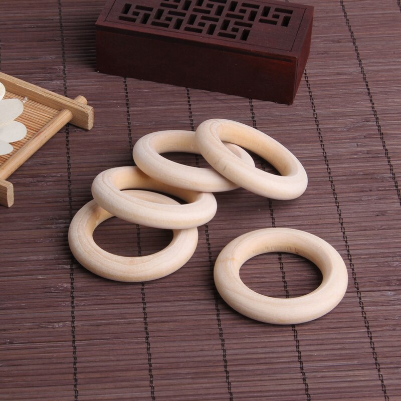 5pcs Crafts DIY Baby Teething Natural Wooden Rings Necklace Bracelet 55mm