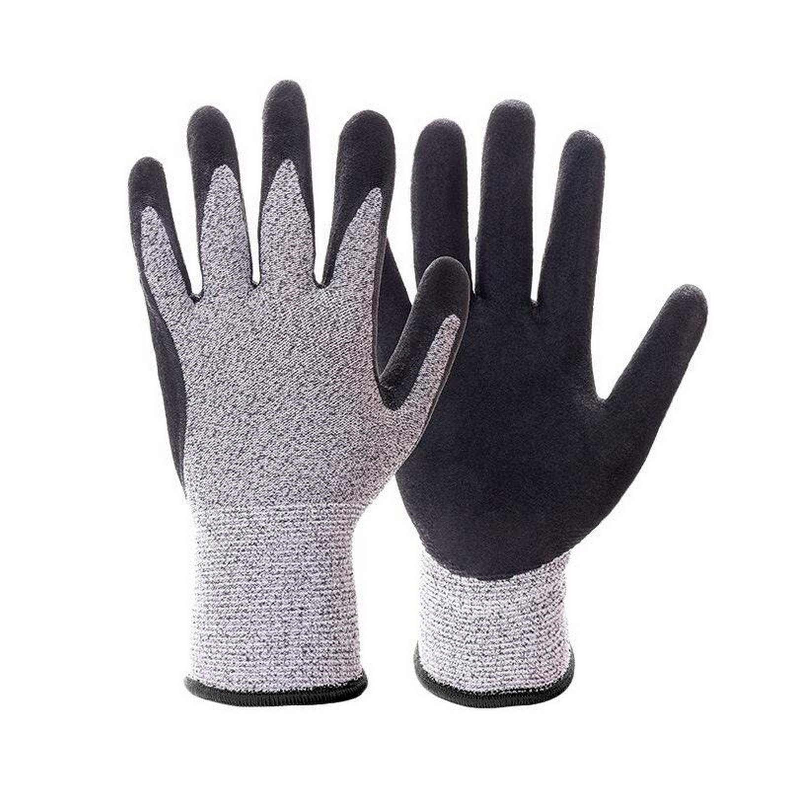 HPPE-guantes de seguridad para el trabajo, manoplas anticorte de , color gris y negro, para la industria y el jardín, Nivel 5, 1 par