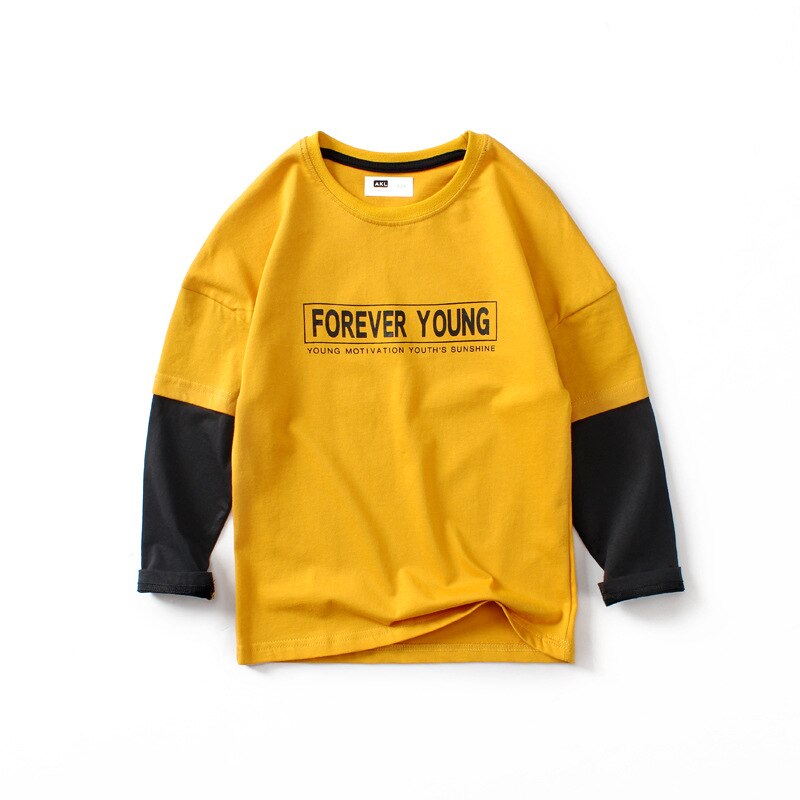 Kinderen Splicing Brief Lange Mouwen T-shirts Herfst Mode Kinderen Katoenen Tops Voor Tieners Jongens Meisjes 6 8 10 12 14 Jaar: yellow / 8