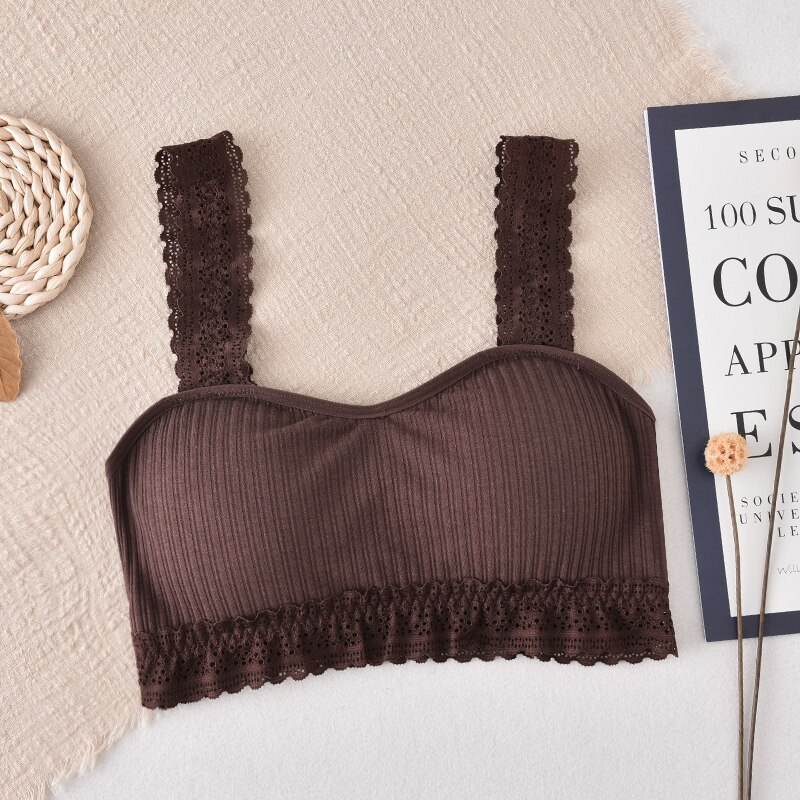 Sexy Bralette Lace Crop Top Draadloze Hemdje Voor Vrouwen Gewatteerde Ondergoed Lingerie Sexy Tank Tops Vrouwelijke Brasserie: Dark Brown