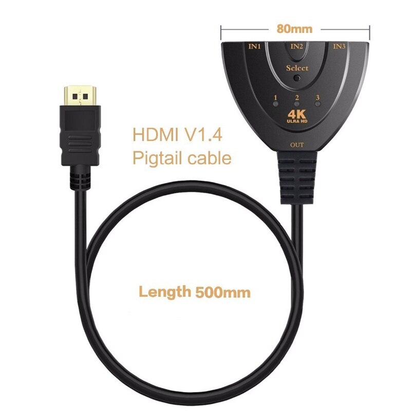 HDMI 4Kx2K Switch TV Adapter Cable 3 In 1 Out For HD-DVD SKY-STB PS4 Xbox6