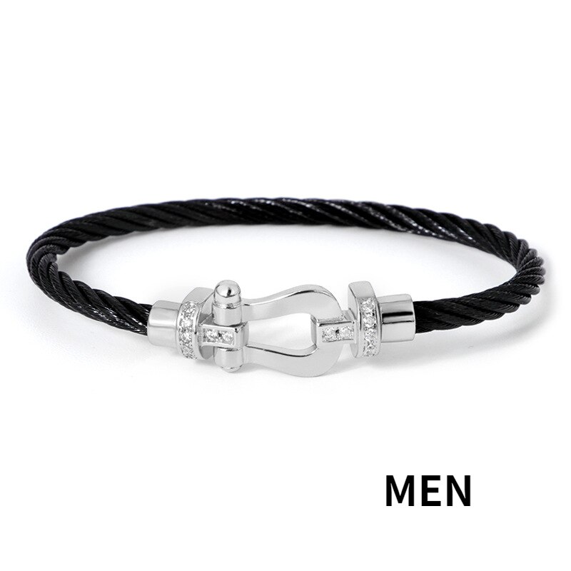 Rose Gold Plated Stainless Steel Wire Bracelets: Black Silver Men