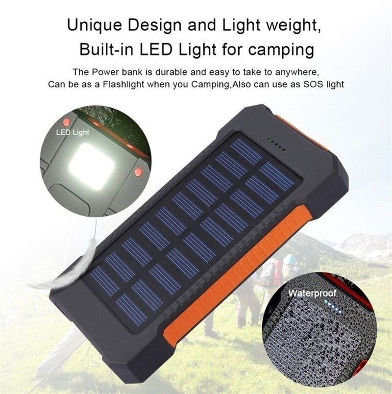 Batería Externa de carga rápida para móvil, cargador Solar de 30000mAh, PD15W, resistente al agua, con linterna, para viajes al aire libre, Xiaomi y iPhone