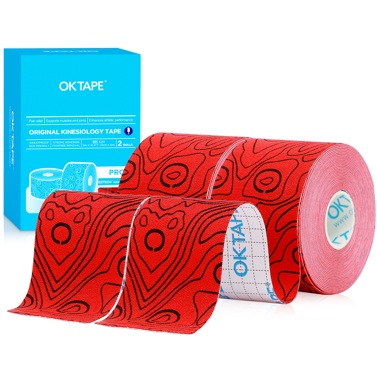 2 Rollen OK Band Profi Kinesiologie-Band, neue Verpackung, 5 cm x 16 Fuß, frei geschnittenes Klebeband, aktualisiertes elastisches Sportband, therapeutisches latexfrei: Elfenbein