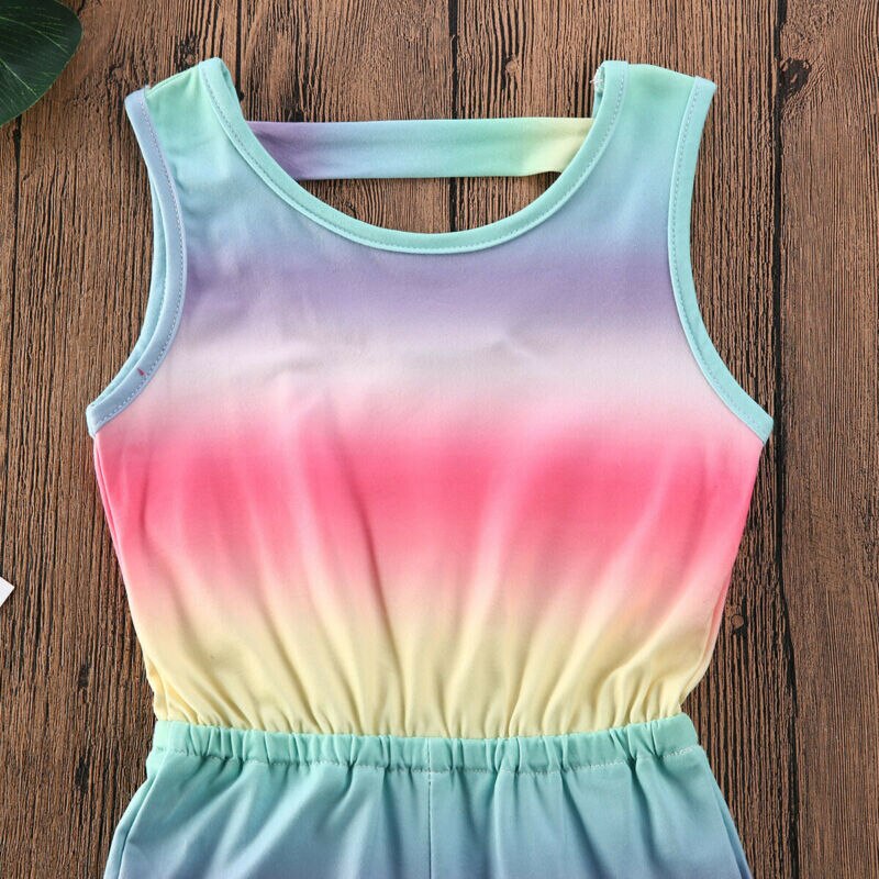 Capretti di estate Del Bambino Vestiti Delle Ragazze Senza Maniche Arcobaleno Pagliaccetto Della Tuta Prendisole Abiti Bambini Tute e Salopette