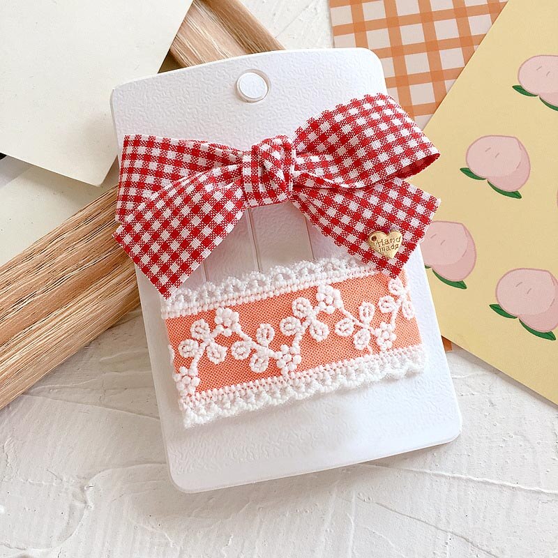 2 Stks/set Leuke Grote Bows Baby Girl Haar Clips Kant Bloem Kinderen Haarspeldjes Meisje Haar Accessoires Kinderen Haarspelden Haarbandjes: Orange Red