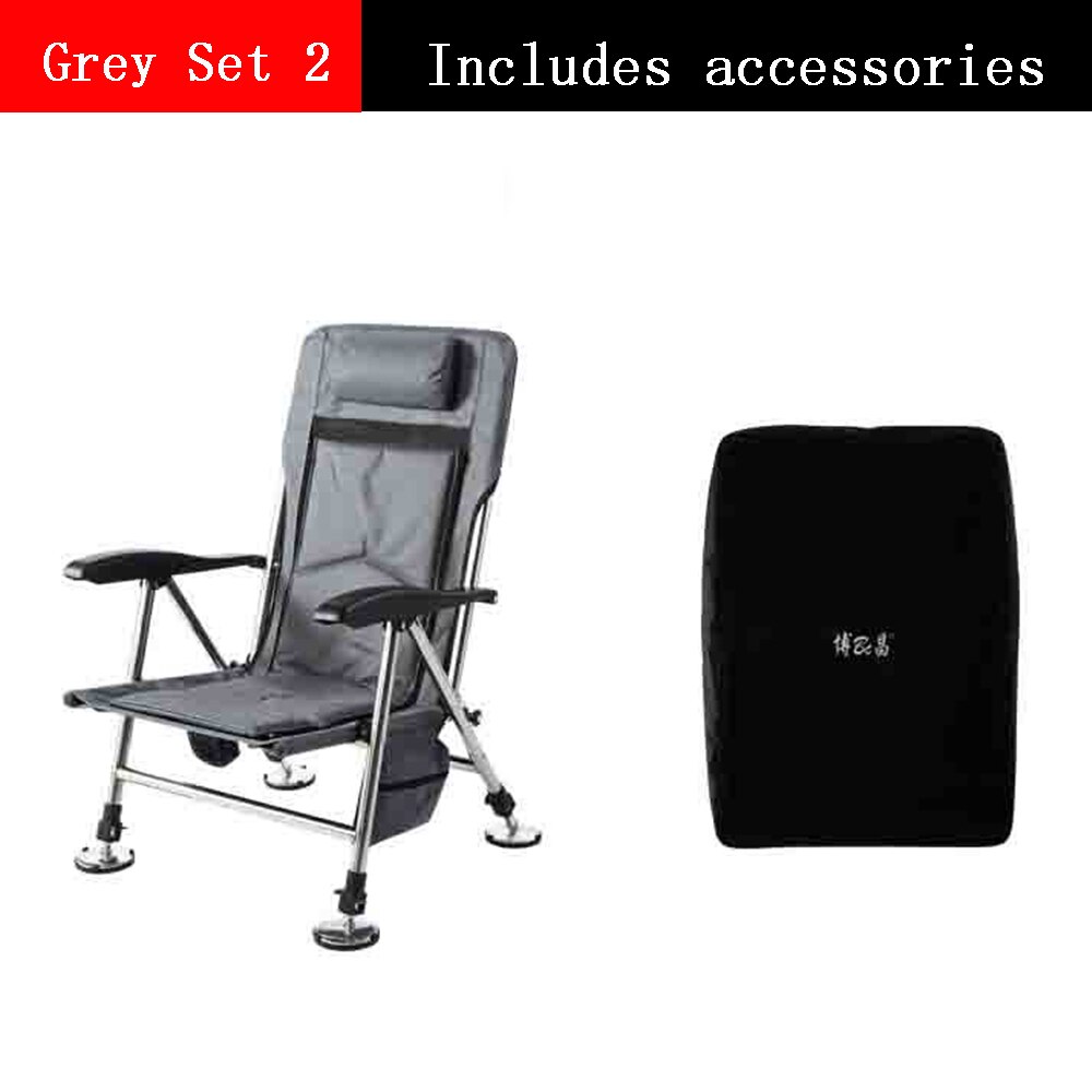 Fishing Chair Beach Chair Outdoor Foldable Fishing Chair Recliner four-leg Adjustable Portable Multifunction Fishing Chair: Grey Set 2