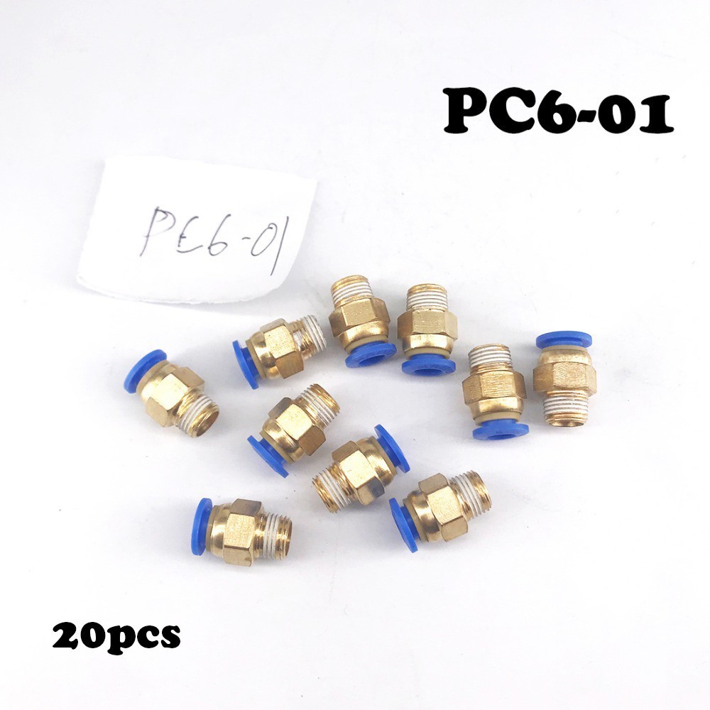 20 stks/partij PC6-01 6mm Draad Rechte Doorslapen 1/8 "Pneumatische Pijp Tube connector