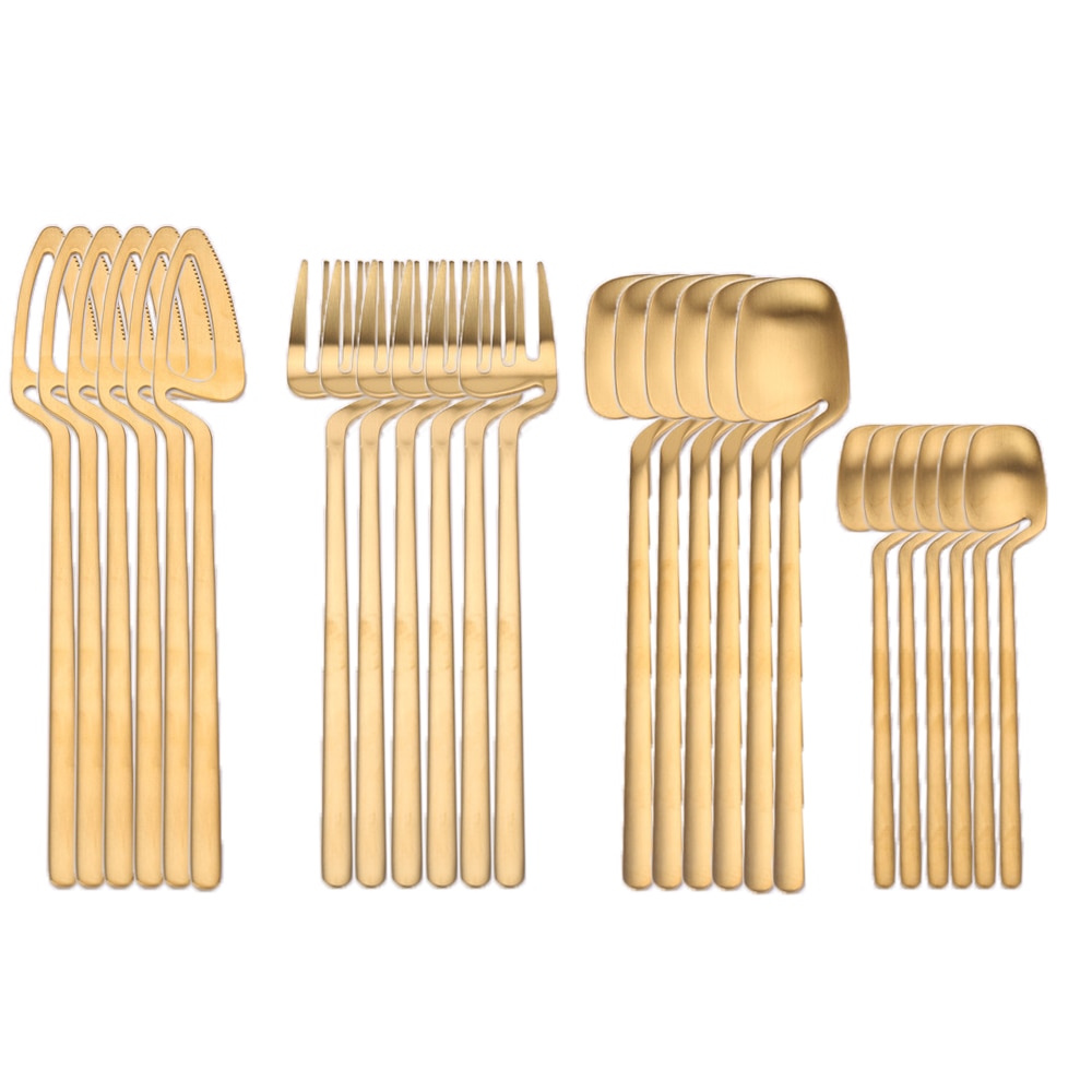 24Pcs 18/8 Rvs Servies Set Rose Goud Bestek Opknoping Cup Lepel Vork Mes Westerse Cutleri Zilverwerk Servies: Matte gold