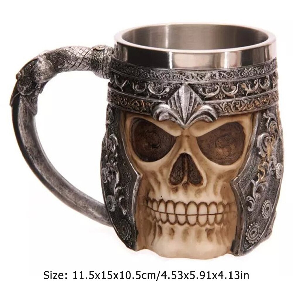 Retro horn kranium harpiks øl krus rustfrit stål 3d øl krus spil tankard kaffe kop vin glas krus drikke krus vin kop: Jeg