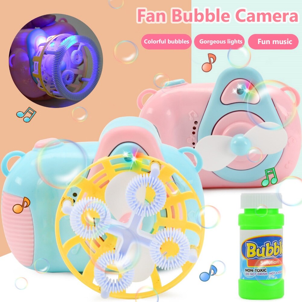 Kids Handvat Cartoon Fan Camera Licht Muziek Elektrische Water Bubble Blower Machine Speelgoed