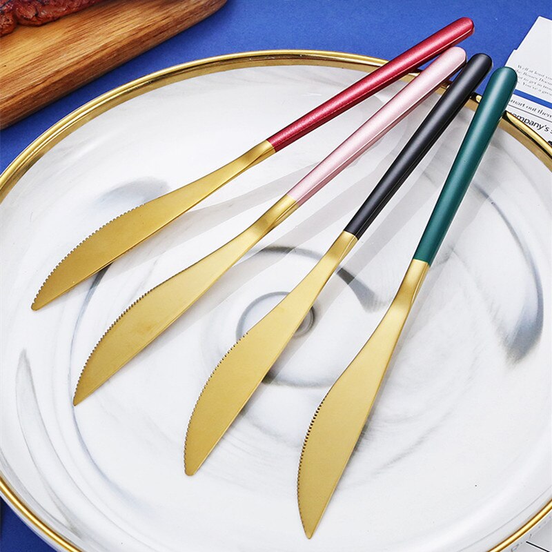 Flat Handle Stainless Steel Steak Knife Butter Marmalade Knives Cheese Blades Beautiful Tableware Kitchen Accessories