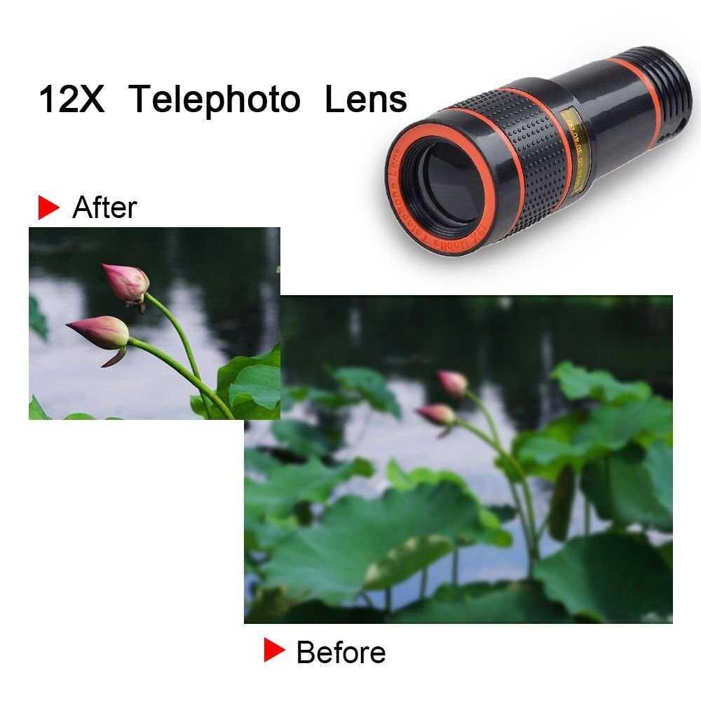 Universal 12X Zoom Mobile Phone Telephoto Lens HD Telescope Telephoto Mobile Phone Camera Lens with Clip External Optical Len