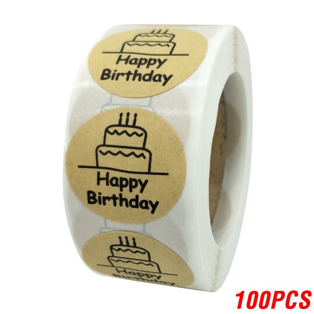 Pegatinas de feliz cumpleaños para niños, 100-500 piezas, 2,5 cm/1 pulgada, decoraciones de sellado, etiquetas para tarjetas de felicitación