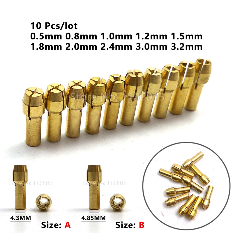 10 pièces 0.5mm-3.2mm laiton pince Mini perceuse mandrin pour Dremel perceuse rotative écrou de blocage outil meuleuse électrique mandrin en cuivre 4.3mm 4.8mm