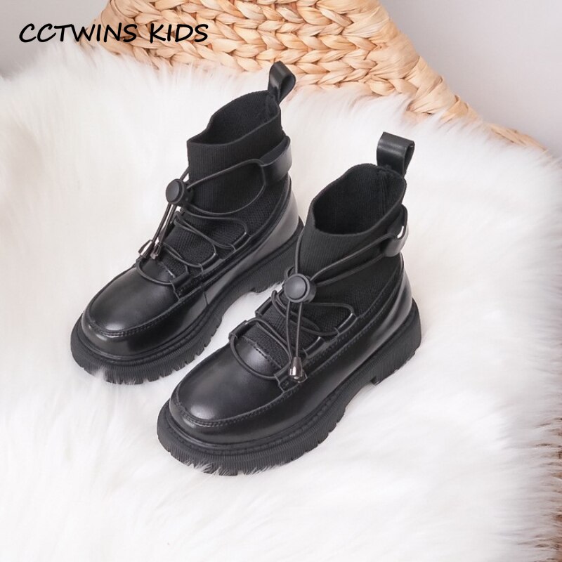 Botas estilo Chelsea con plataforma para niñas, zapatos de malla con encaje, clásicos, color negro, otoño e invierno,