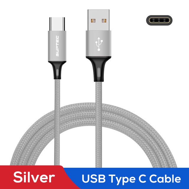 Suptec usb-kabel type c voor huawei  p20 lite  p30 snellaadkabel type c telefoonoplader voor samsung  s9 xiaomi redmi note 7: Zilver / 200cm