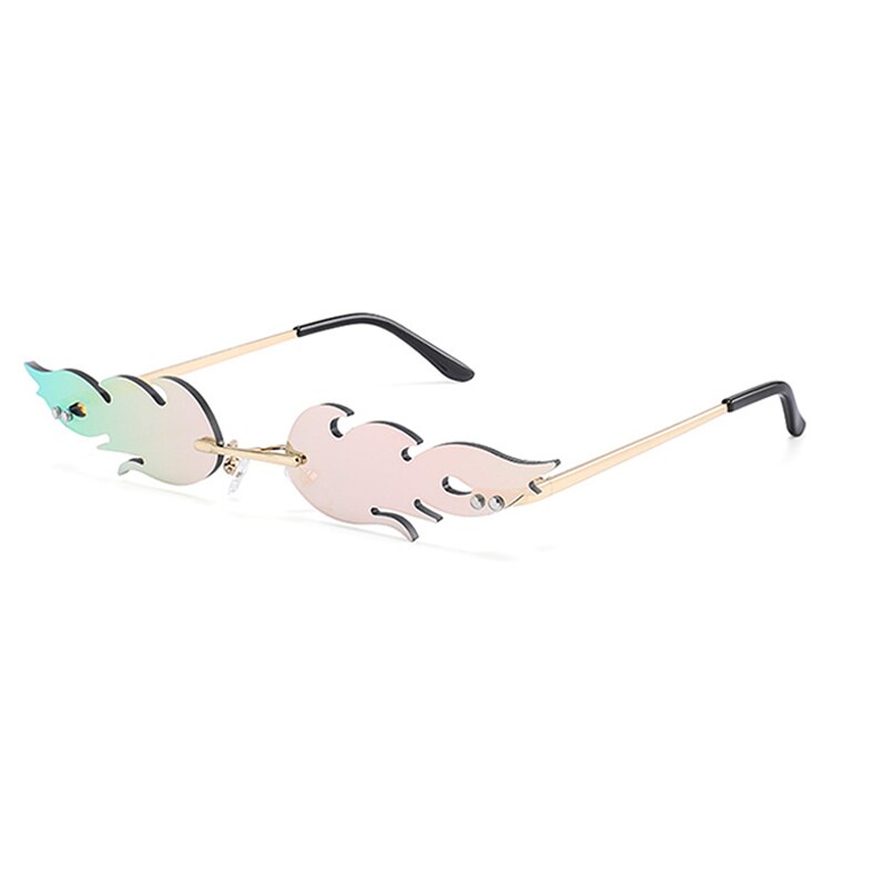 Uv 400 Brillen Randlose Welle Sonnenbrille Feuer Flamme Sonnenbrille Streetwear Auto Fahren Brille Trend: Rosa