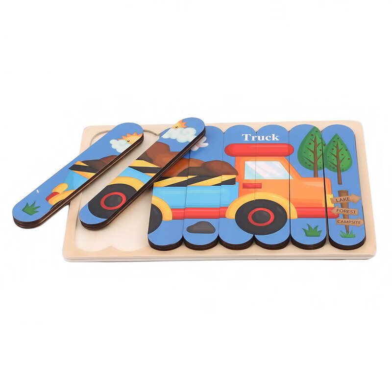 Baby Wooden Puzzle Creativity Strip Shape 3D Puzzle Telling Stories Stacking Jigsaw Baby Educational Learning Toys