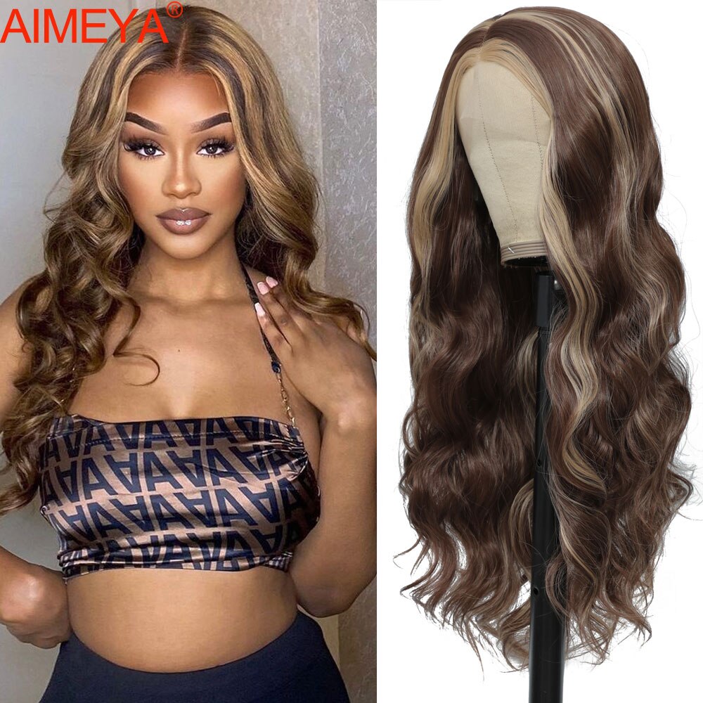Peluca sintética ondulada con malla Frontal para mujer, cabellera sintética con malla Frontal, color rubio, naranja, jengibre, resalte Burg, Cosplay, 613: Body-Highlight / 24 pulgadas