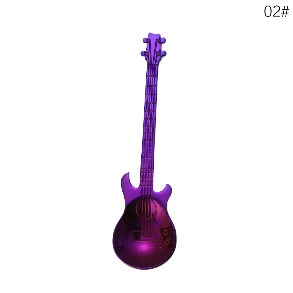 1 st färgglada rostfritt stål cool gitarr bordssked hem hållbar porslin bestick cocina accesorio teskedar: Lila