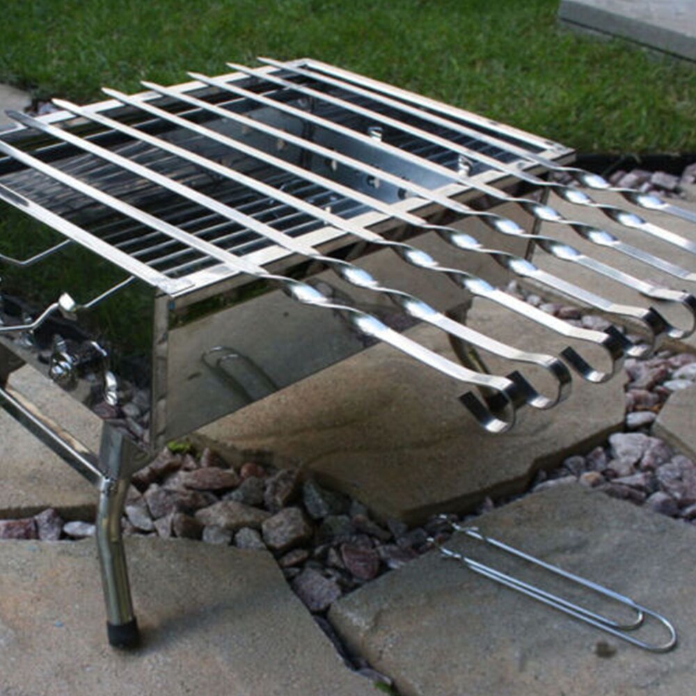 10Stck Edelstahl Grill Nadel BBQ Grill Flache Spieße BBQ Nadel Anti-Schleudern Griff Grill Zeichen dauerhaft Werkzeug 37x 0,5 CM