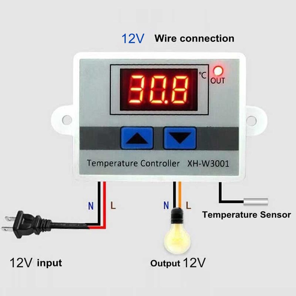 12V Digital LED Temperature Controller Thermostat Switch Waterproof Probe Wire Connect High Sensitivity Temperature Sensor